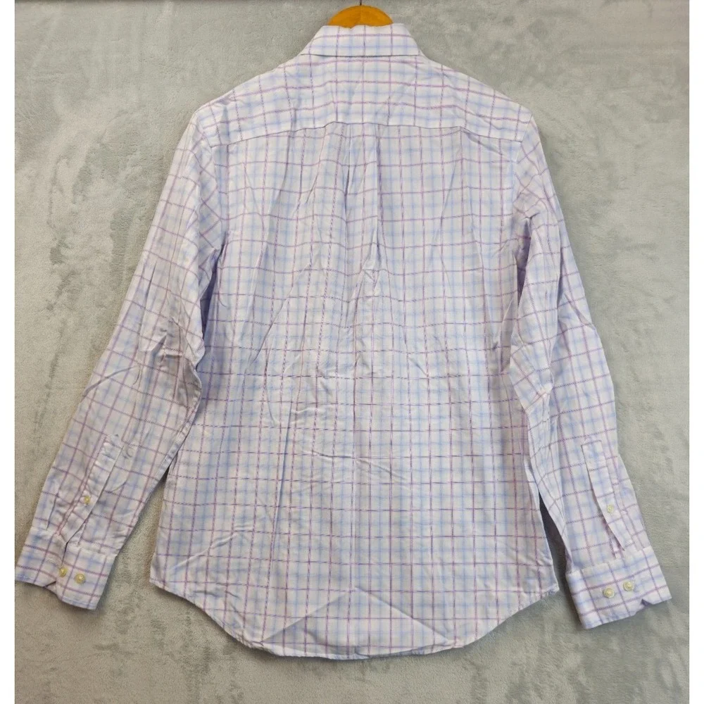 Banana Republic Slim Fit Cotton Purple Blue White Gingham Plaid Shirt Men Medium